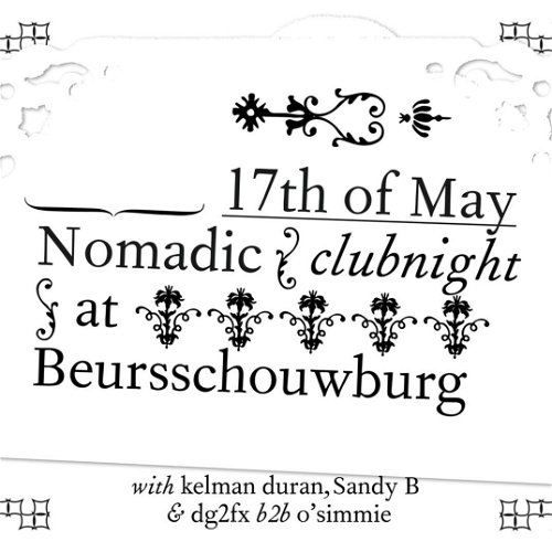 Artwork  van Beursschouwburg en club night w/ Kelman Duran, Sandy B &amp; dg2fx b2b O’SIMMIE I Nomadic 2024