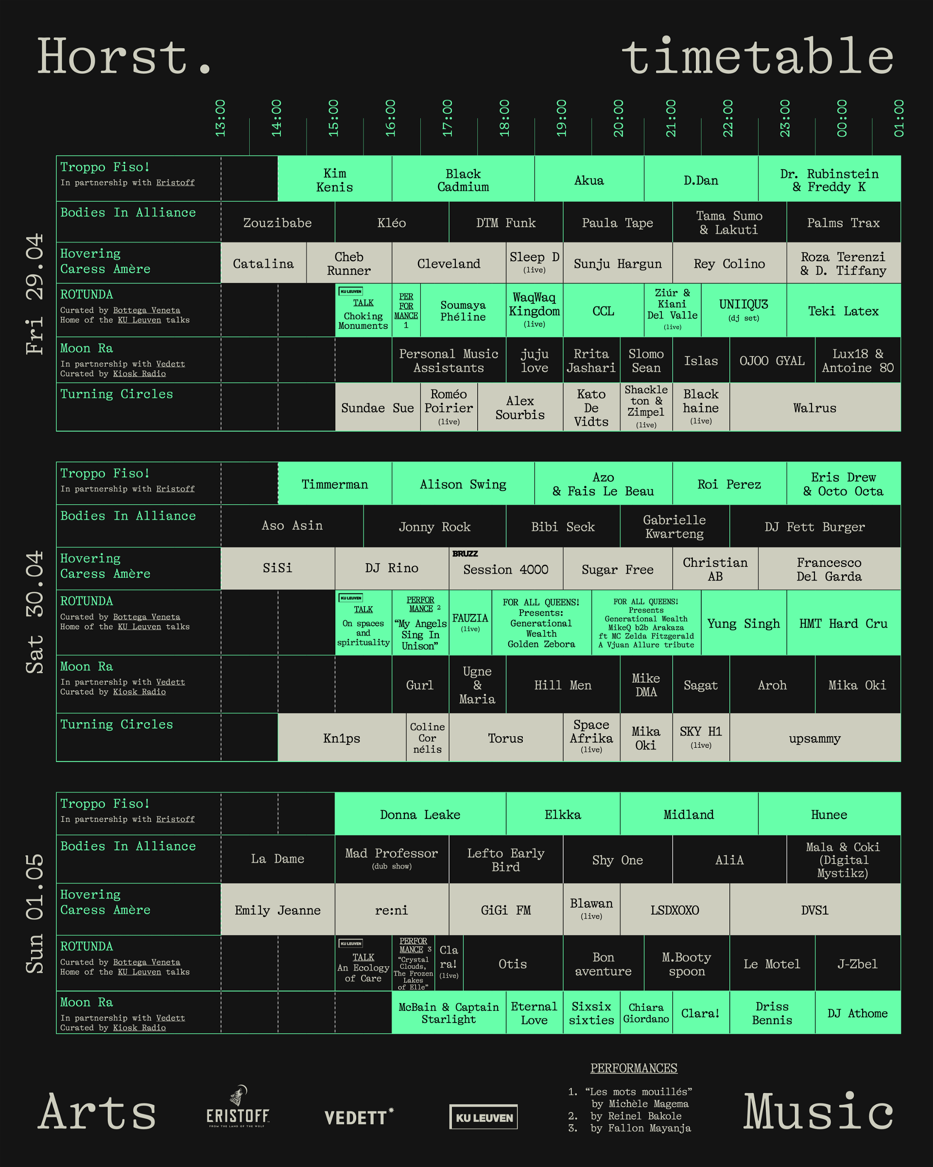 De timetable van Horst Arts &amp; Music Festival 2022
