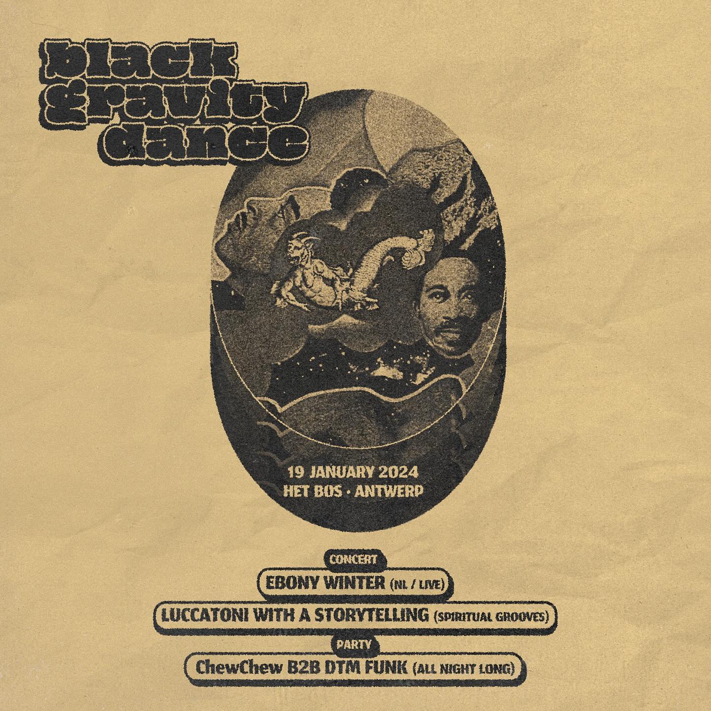 Promo van Black Gravity Dance w/ Ebony Winter &amp; ChewChew b2b DTM Funk, in opdracht van San-kofa Rhythms Records