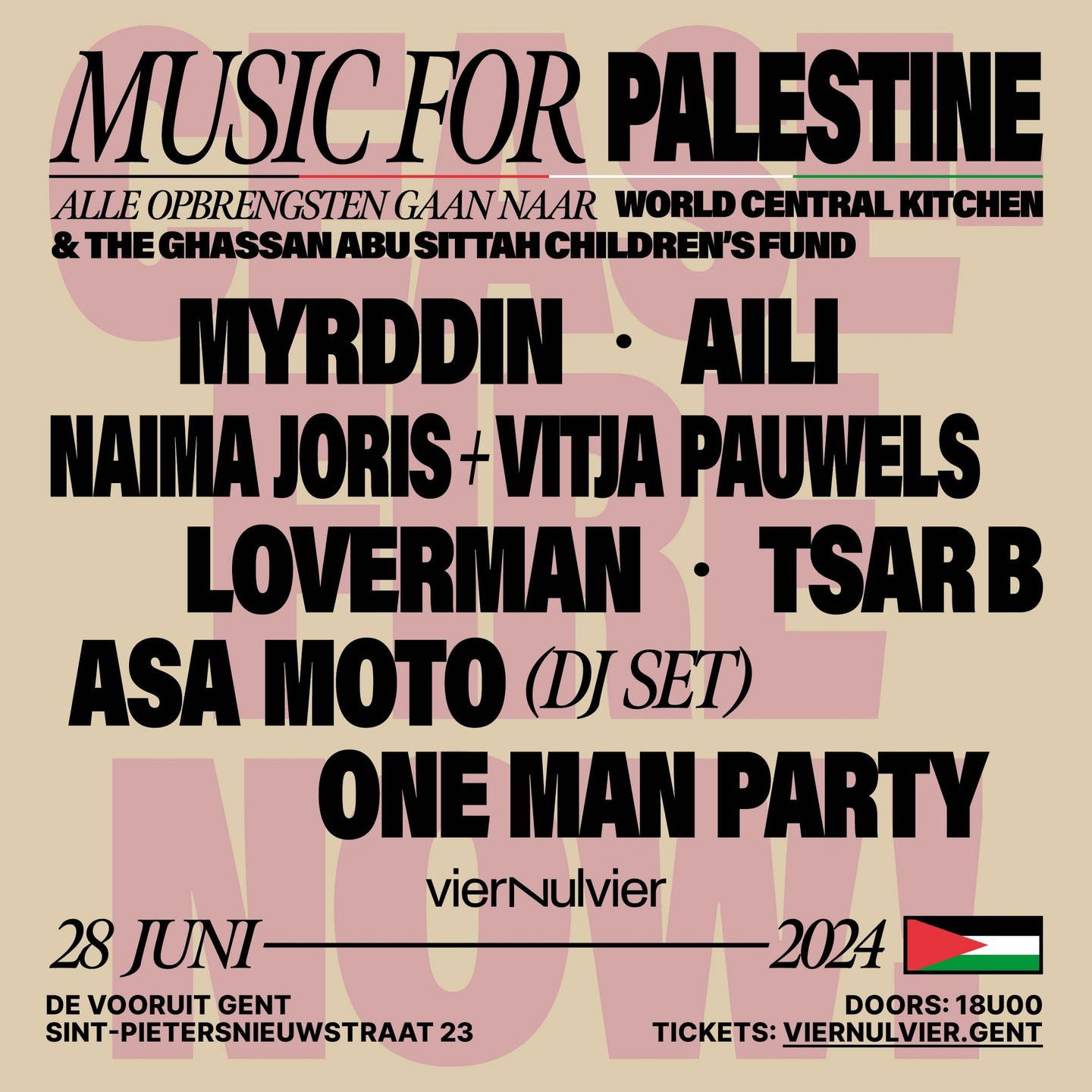 Promo van Music For Palestine, in opdracht van VIERNULVIER