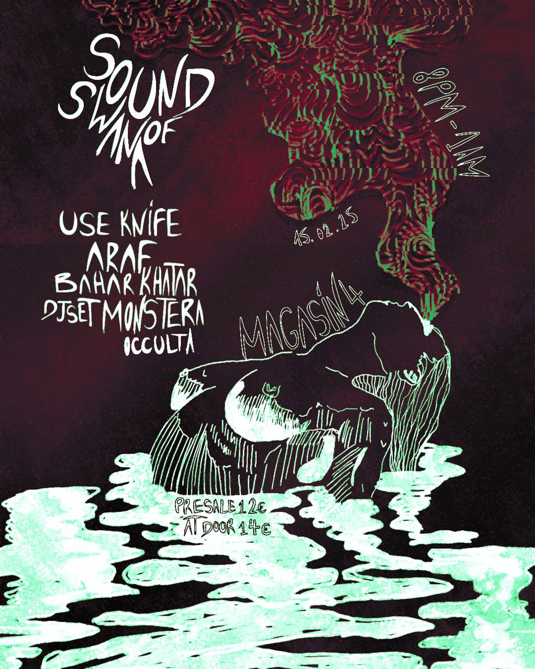 Promo van Sound of SWANA presents : Use Knife + Monstera Occulta + Araf + Bahar Khatar @ Magasin 4, in opdracht van Sound of SWANA en Monstera Occulta