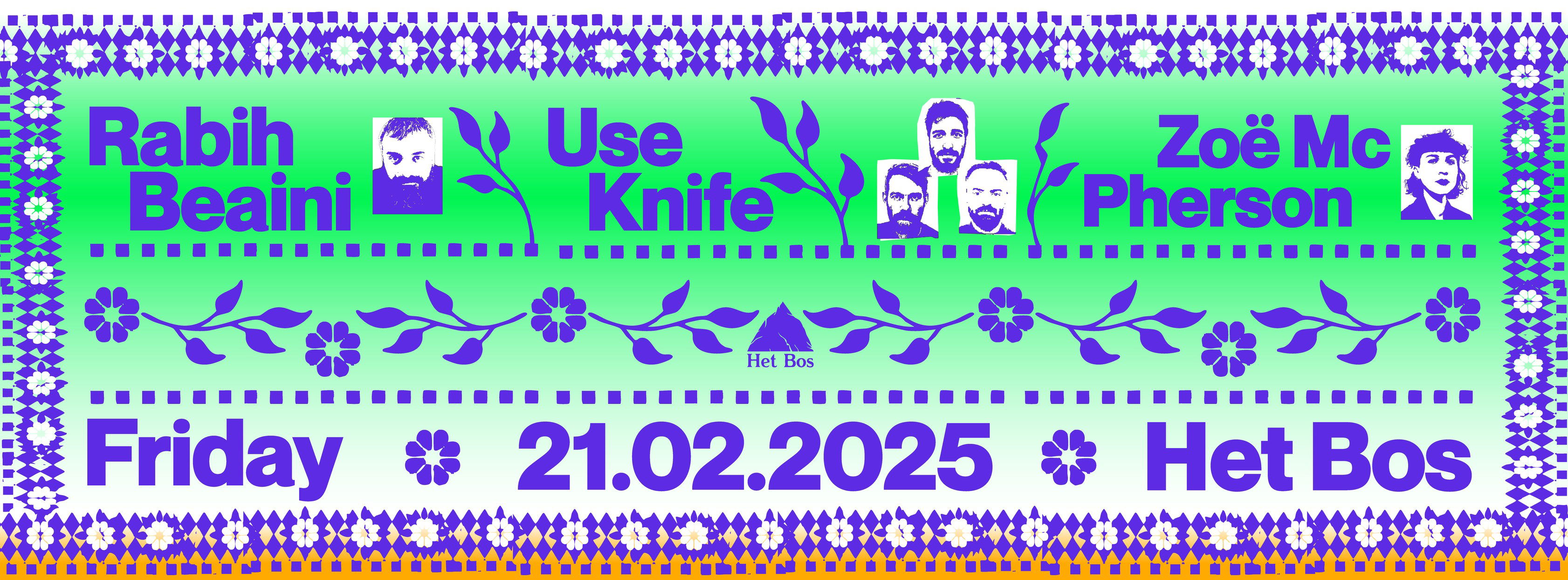 Promo van A Morphine Night: Use Knife + Zoë Mc Pherson + Rabih Beaini, in opdracht van Het Bos