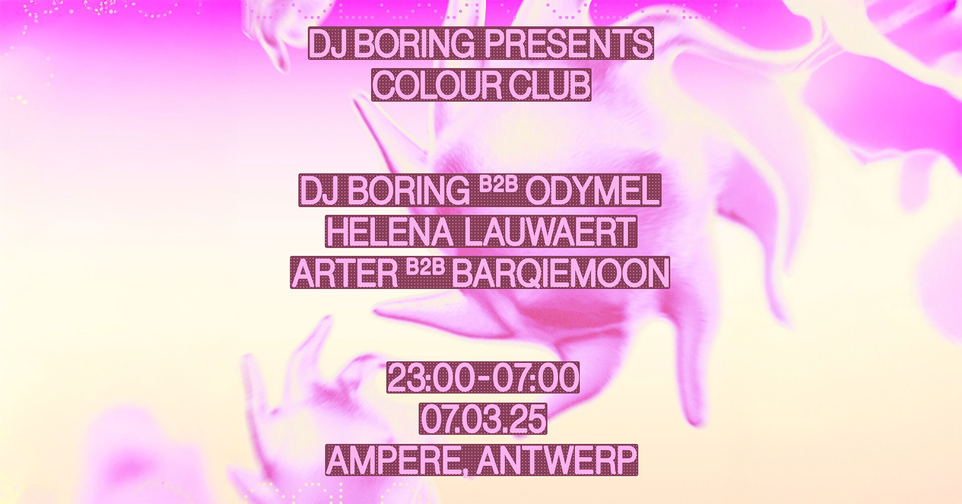 Promo van Colour Club w/ DJ Boring B2B Odymel &amp; Helena Lauwaert, in opdracht van Unighted, KASKO en Ampere