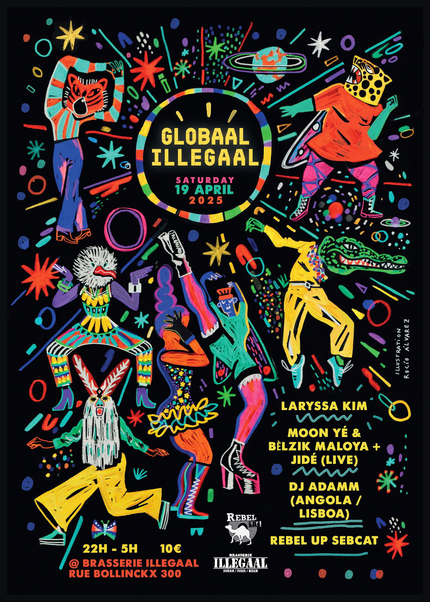 Promo van Globaal Illegaal: Maloya to Afrotech with Rebel Up, Laryssa Kim, DJ ADAMM, Moon Yé + Belzik + Jidé, in opdracht van Rebel Up