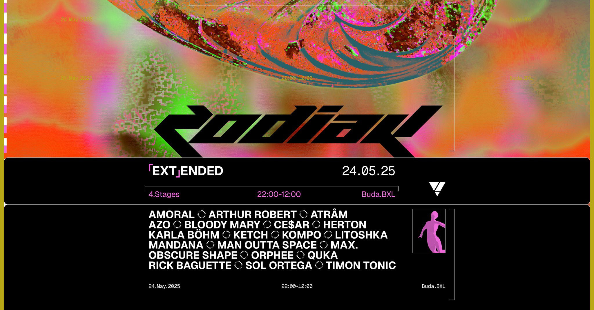 Promo van ZODIAK Extended ▼ Buda BXL w/ Bloody Mary, Sol Ortega, Obscure Shape, Arthur Robert &amp; more, in opdracht van Zodiak en BUDA BXL