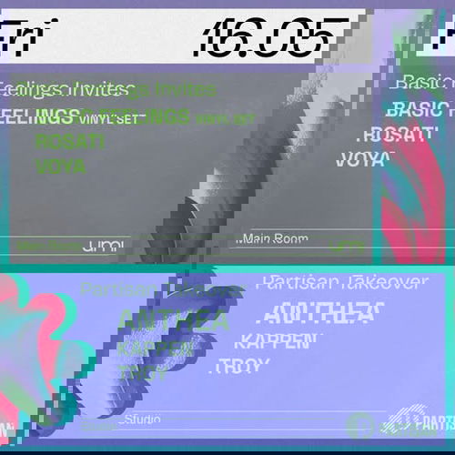 Promo van UMI x Partisan takeover with Anthea, Troy + Basic Feelings invites Rosati, VOYA, in opdracht van UMI