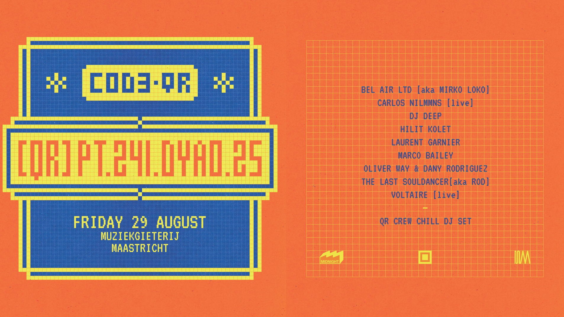 Promo van COD3 QR Label anniversary party, in opdracht van Muziekgieterij Midnight, COD3 QR, Laurent Garnier en EPM Music