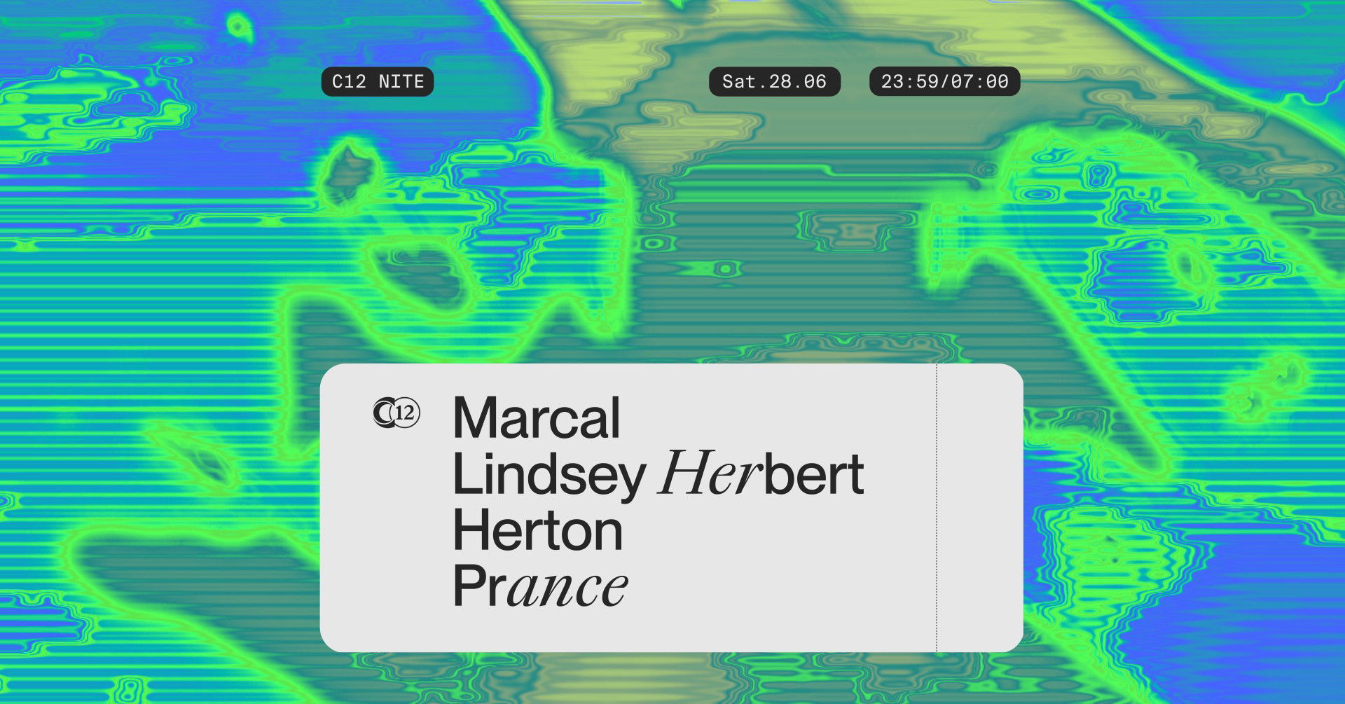 Artwork van C12 Nite: Marcal, Lindsey Herbert, Herton Prance, in opdracht van C12
