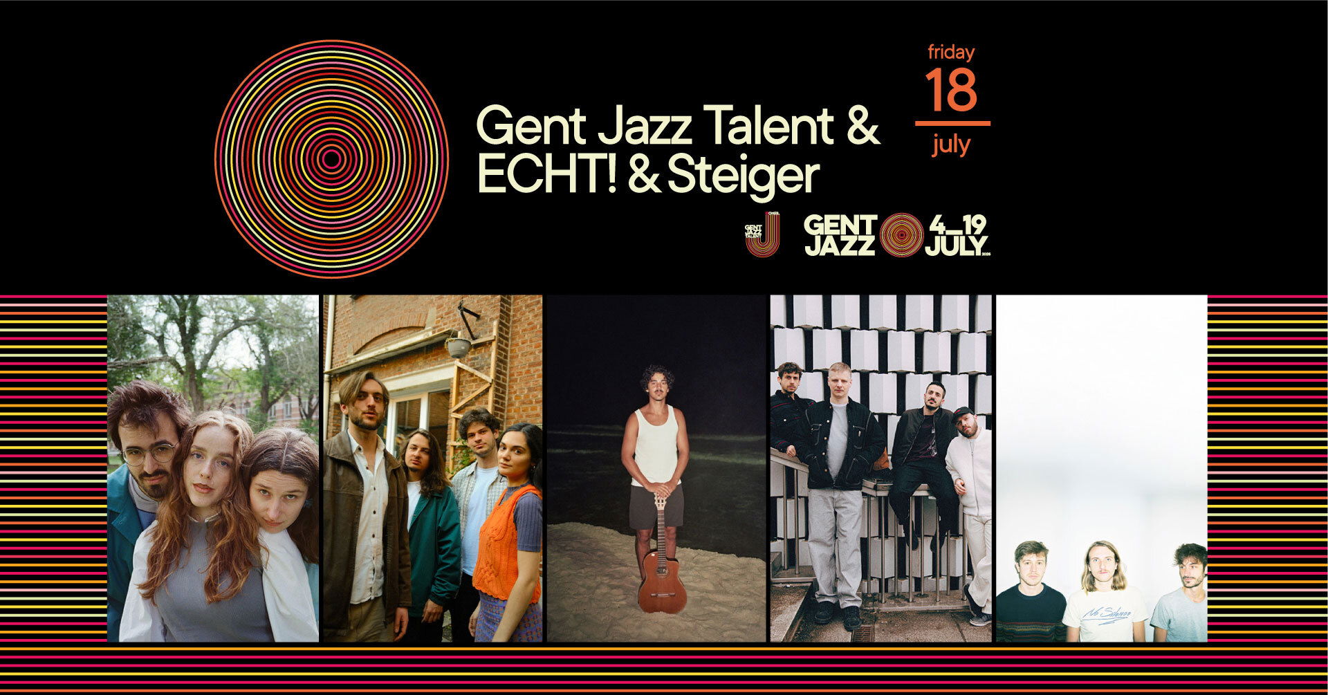 Promo van 18.07 - Gent Jazz 2025 :: GRATIS - Gent Jazz Talent &amp; ECHT! &amp; Steiger @GentseFeesten, in opdracht van Gent Jazz, Tomas Casella, Sabam en Gent Jazz Talent