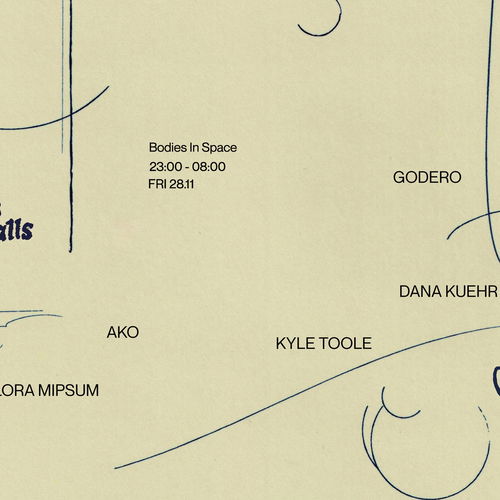 Promo van &amp;so invites Trips &amp; Falls w/ Kyle Toole, Dana Kuehr, Godero, Lora Mipsum, Timmerman, Ako, in opdracht van en.so en Trips &amp; Falls