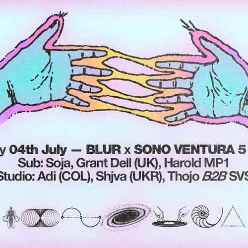 Promo van BLUR x Sono Ventura’s 5Y with Grant Dell, Adi, Shjva, Thojo b2b SVS, Harold MP1, in opdracht van Blur, Sono Ventura en UMI