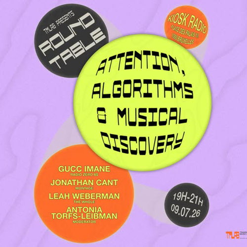 Promo van TMLAB Roundtable: Attention, Algorithms &amp; Musical Discovery, in opdracht van Kiosk Radio